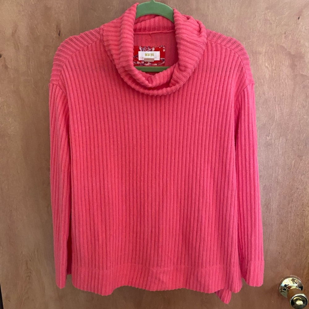 Anthropologie Pink ribbed cowl neck top size XS